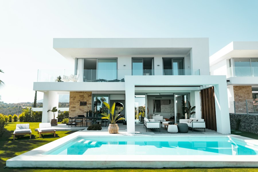 Modern villa at night